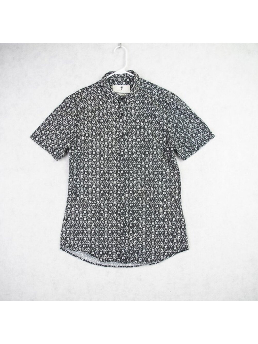 Father Sons Mens Stretch Slim Fit Graphic Print Button Down Shirt Size M Black